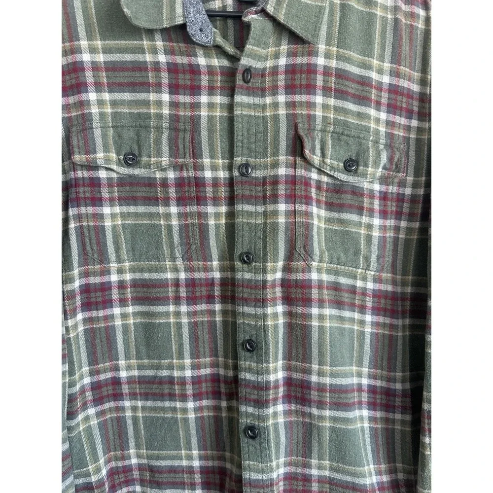 Roots Canada 100% Cotton Flannel Long Sleeve Shirt Large Green Plaid Button Up - Picture 3 of 12